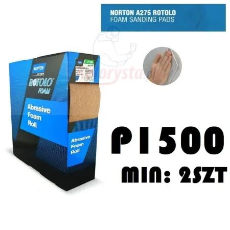 Materiał ścierny na gąbce gradacja P1500,  Perforowana rolka 25mb podzielona na 175 arkuszy, marka NORTON SAINT GOBAIN, niebieskie opakowanie, minimum 2 sztuki - ROTOLO FOAM