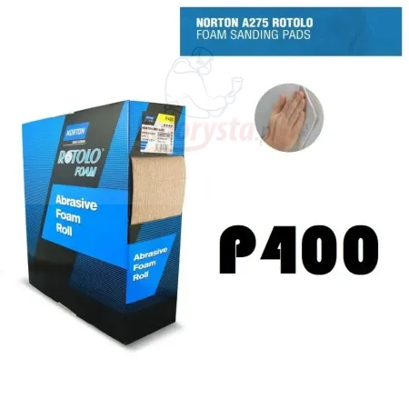 Materiał ścierny na gąbce do szlifowania na mokro i na sucho gradacja P400,  Perforowana rolka 25mb podzielona na 175 arkuszy, marka NORTON SAINT GOBAIN, niebieskie opakowanie - ROTOLO FOAM