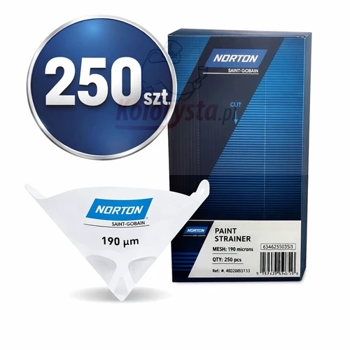 Filtry lakiernicze Norton 190 µm 250 sztuk – sitka lakiernicze do farb i lakierów Norton Saint-Gobain