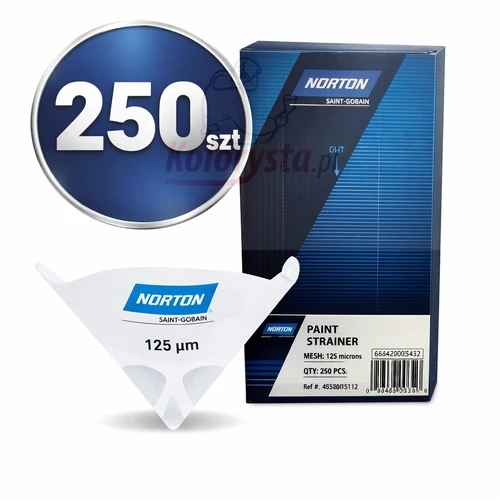 Filtry lakiernicze Norton 125 µm 250 sztuk – sitka lakiernicze do lakierów wodnych Norton Saint-Gobain