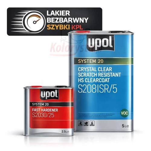 Lakier bezbarwny samochodowy U-POL System 20 HS Clearcoat 5L z szybkim utwardzaczem Fast Hardener 2,5L – zestaw KPL