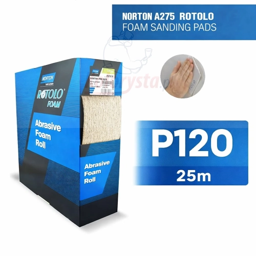 Norton ROTOLO Foam A275 P120 – rolka ścierna na gąbce 25 m do ręcznego matowania i szlifowania powierzchni przed lakierowaniem