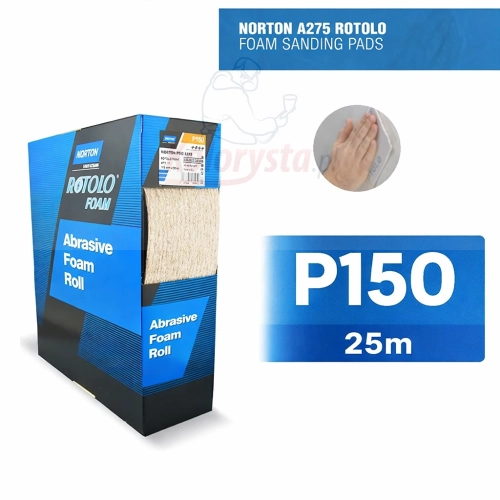 Norton Rotolo A275 P150 rolka ścierna na gąbce 25m papier ścierny do szlifowania lakieru samochodowego