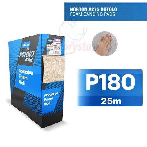 Norton Rotolo A275 P180 rolka ścierna na gąbce 25m papier ścierny do szlifowania lakieru samochodowego