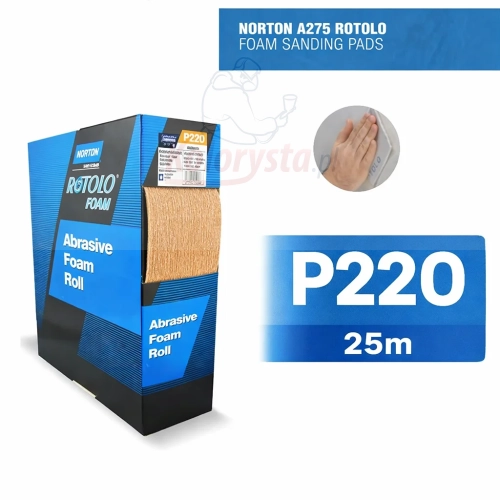 Norton Rotolo A275 P220 rolka ścierna na gąbce 25m papier ścierny do szlifowania lakieru samochodowego