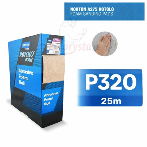 Norton Rotolo A275 P320 rolka ścierna na gąbce 25m papier ścierny do szlifowania lakieru samochodowego