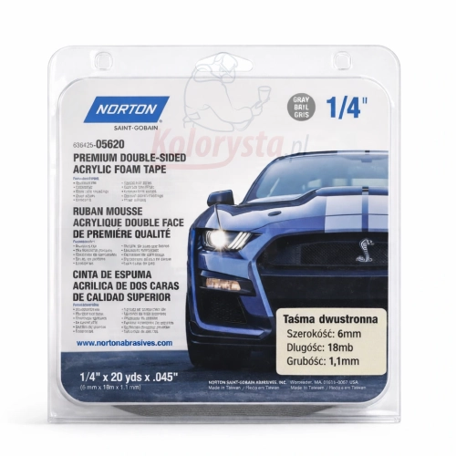 Taśma dwustronna akrylowa piankowa Norton 6 mm x 18 mb do listew i elementów samochodowych