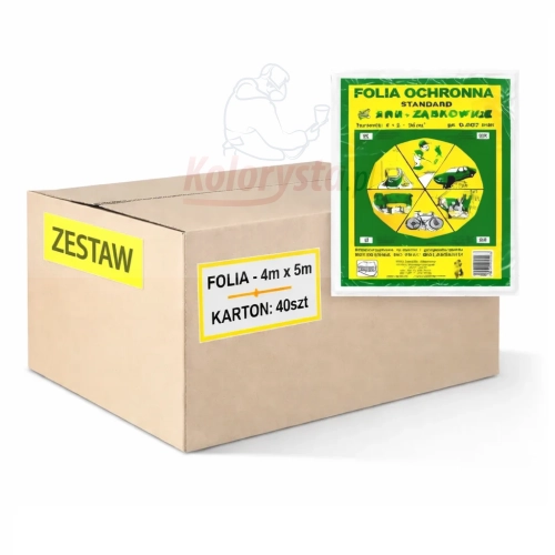 Folia ochronna Ząbkowice 4x5 m – karton 40 sztuk, folia malarska zabezpieczająca powierzchnie podczas remontu i lakierowania