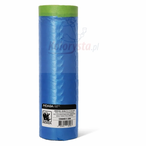Folia maskująca z taśmą INDASA 1200 mm x 25 m niebieska rolka do lakiernictwa