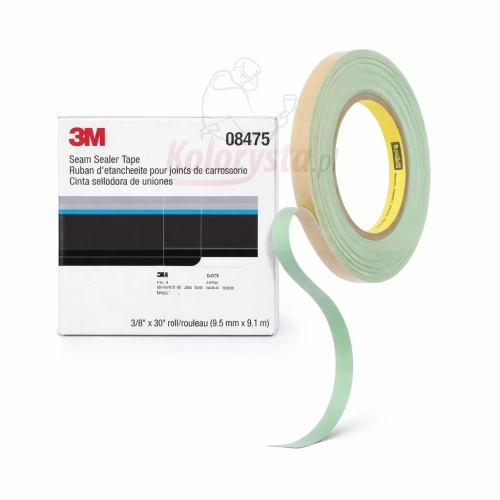 Taśma uszczelniająca 3M 08475 do łączeń karoserii, rolka z opakowaniem, białe tło