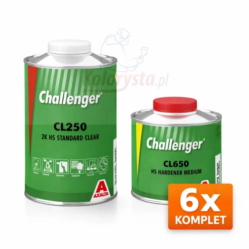 Lakier bezbarwny Challenger CL250 2K HS + utwardzacz CL650 Medium – zestaw 6 kompletów Axalta