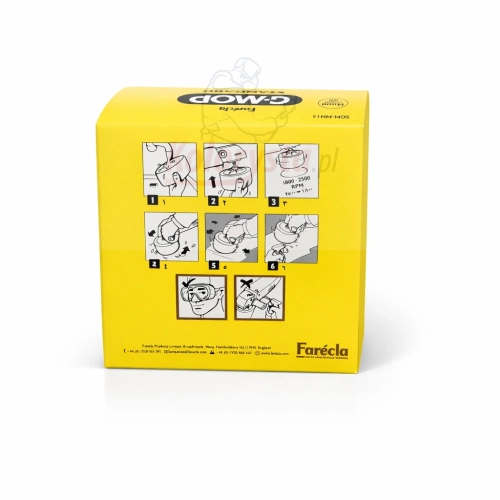 Zestaw polerski Farecla G Mop – żółte pudełko z instrukcją użycia na białym tle