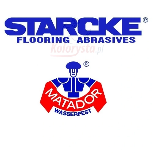 Logo producenta materiałów ściernych Starcke oraz znak linii papierów wodnych Matador Wasserfest do szlifowania na mokro