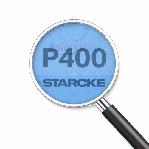 Lupa z oznaczeniem P400 na niebieskim tle papieru ściernego STARCKE