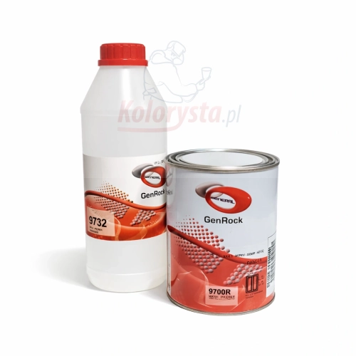 Podkład reaktywny GenRock 9700R oraz utwardzacz 9732 – zestaw do przygotowania powierzchni lakierniczej na białym tle