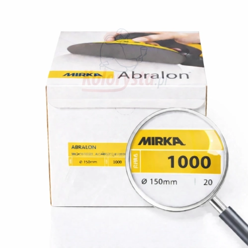 Krążki ścierne Mirka Abralon P1000 Ø150 mm – zestaw 20 sztuk, opakowanie producenta z oznaczeniem gradacji P1000
