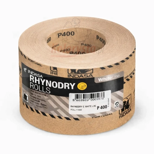 Papier ścierny w rolce Indasa Rhynodry White Line P400 – rolka ścierna do szlifowania na sucho, profesjonalna jakość, biały papier ścierny Indasa
