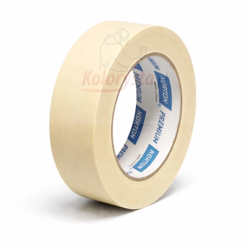 Taśma maskująca 30mm Norton Premium na białym tle – profesjonalna taśma lakiernicza do precyzyjnego maskowania, widok rolki z boku, lekki cień