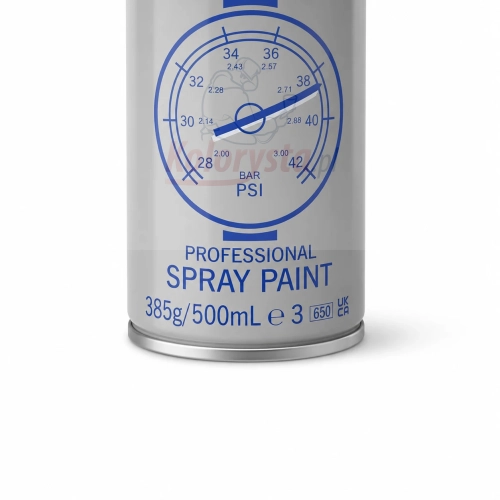 Detal etykiety U-POL Power Can 500 ml – profesjonalny lakier bezbarwny spray z oznaczeniem PSI i pojemności