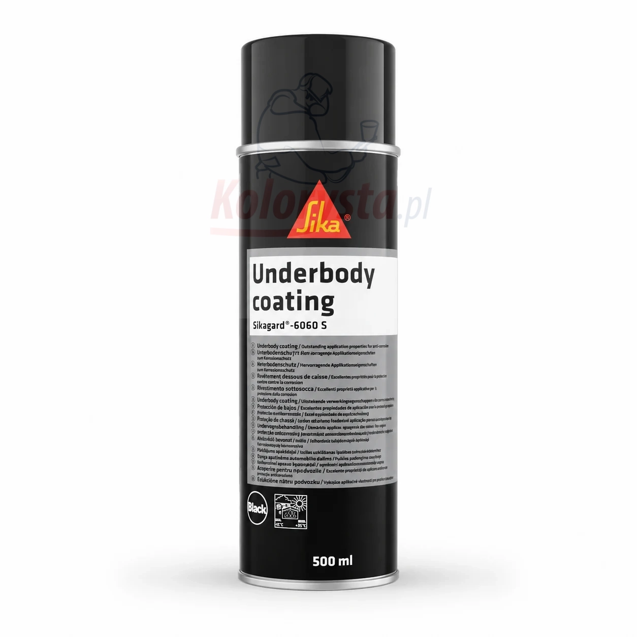 Sika Underbody Coating Sikagard 6060 S 500 ml – czarna konserwacja podwozia w sprayu na białym tle
