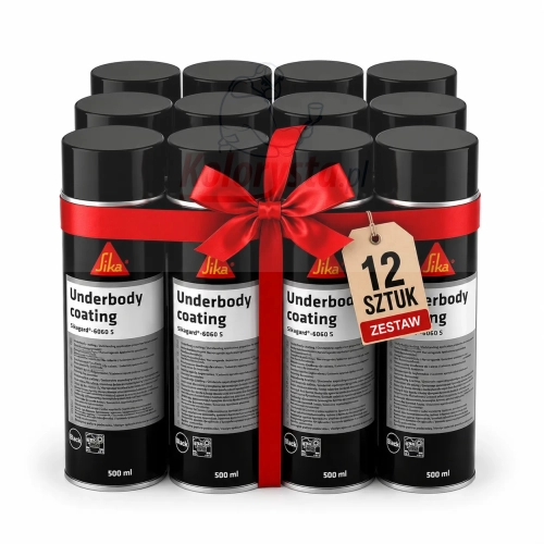 Zestaw 12 sztuk Sika Underbody Coating Sikagard 6060 S 500 ml – konserwacja podwozia w sprayu z czerwoną wstążką