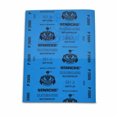 Papier wodny Matador P2000 Starcke 991A Softflex – wodoodporny papier ścierny do matowania lakieru i polerowania powierzchni.