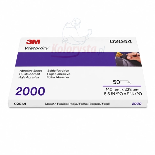 3M Wetordry 02044 P2000 papier ścierny wodny 140x228 mm arkusze do szlifowania lakieru i przygotowania powierzchni