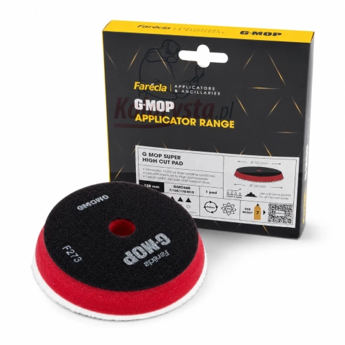 Farecla G-MOP Super High Cut Pad 150 mm – futro polerskie do mocnego cięcia lakieru samochodowego na białym tle