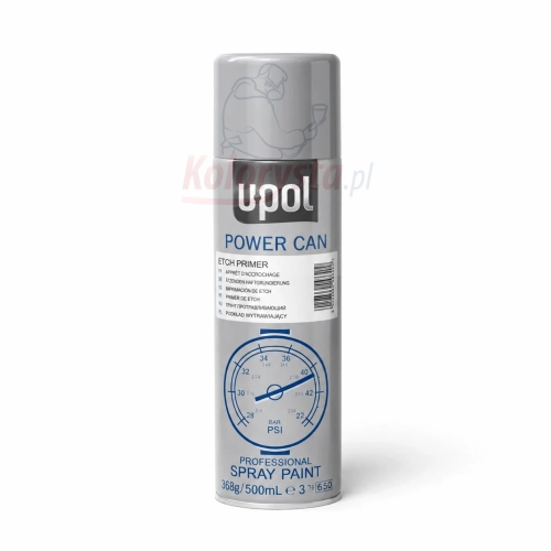 Szary podkład wytrawiający U-POL Power Can Etch Primer 500 ml w sprayu do stali i aluminium