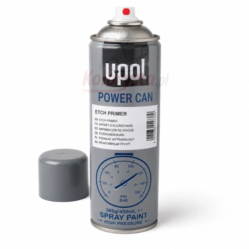 UPOL POWER CAN Etch Primer spray podkład wytrawiający szary 450 ml na białym tle
