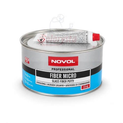 NOVOL Professional Fiber Micro 1,8 kg – szpachlówka z włóknem szklanym z utwardzaczem, opakowanie na białym tle.