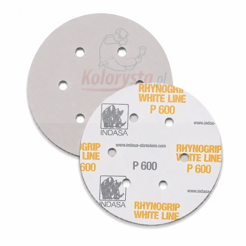 Krążki ścierne Indasa Rhynogrip White Line P600 150 mm 6H na rzep. Profesjonalne krążki ścierne do matowania powierzchni, szlifowania międzywarstwowego i przygotowania elementów przed lakierowaniem.