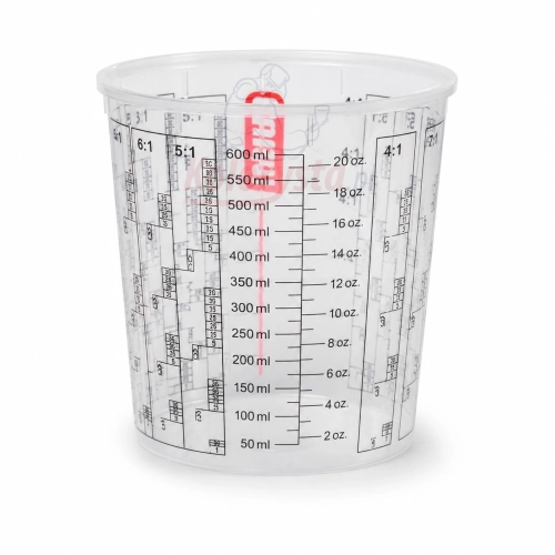 Kubek lakierniczy COLAD 700 ml z podziałką mieszania lakierów i utwardzaczy. Przezroczysty kubek mieszalniczy z czytelną skalą w ml, oz oraz proporcjami 2:1, 3:1, 4:1, 5:1, 6:1 i 7:1. Profesjonalny kubek do przygotowania lakierów samochodowych.