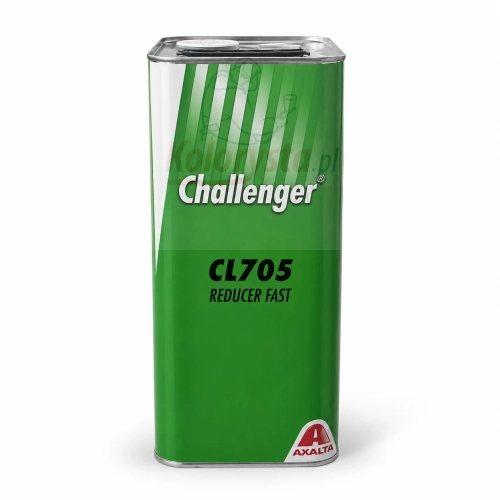 Challenger CL705 Reducer Fast – szybki rozcieńczalnik lakierniczy Axalta w metalowej puszce 1 l. Profesjonalny rozcieńczalnik do systemów lakierniczych, przeznaczony do przygotowania lakierów i podkładów samochodowych. Produkt na białym tle.