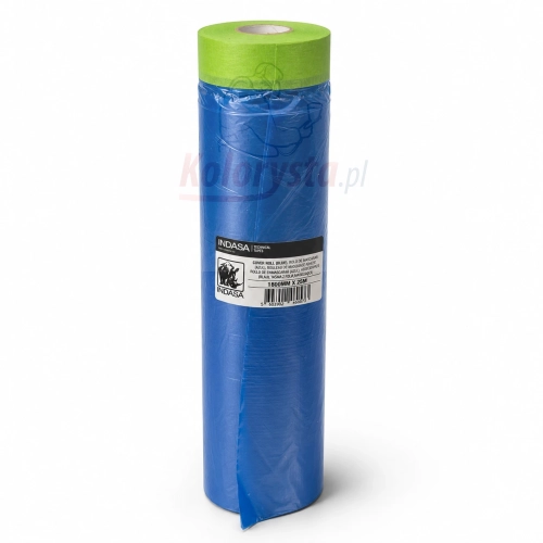 Folia maskująca z taśmą INDASA Cover Roll 1800 mm × 25 m – profesjonalna folia elektrostatyczna do maskowania samochodów podczas lakierowania
