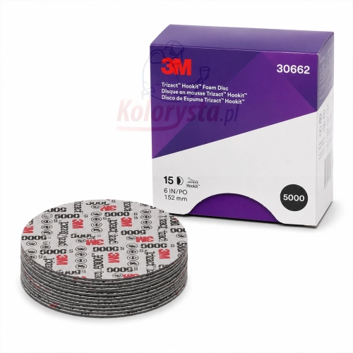 3M Trizact Hookit Foam Disc 30662 P5000 152 mm – krążek ścierny piankowy do usuwania rys i przygotowania powierzchni przed polerowaniem, profesjonalny materiał ścierny do lakiernictwa samochodowego.