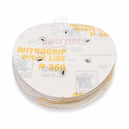 Krążki ścierne INDASA Rhynogrip White Line P360 D150 6H 50 szt. na rzep do szlifowania podkładów, lakierów i szpachlówek