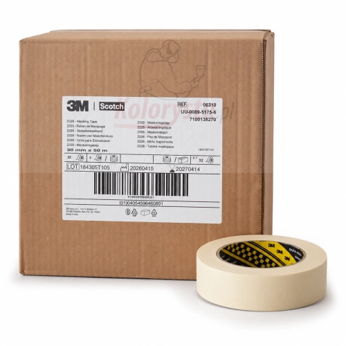 Taśma maskująca do samochodów 3M™ 2328 30 mm x 50 m 06310 – beżowa papierowa taśma lakiernicza odporna na rozpuszczalniki, zapewniająca czyste linie odcięcia i usuwanie bez pozostawiania śladów kleju. Idealna do profesjonalnego maskowania.