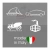 Minimalistyczna grafika ikon branżowych na szarym tle przedstawiająca zastosowanie produktów w sektorze nautica, automotive, industrial truck oraz przemysłowym. Na dole napis „Made in Italy” z sercem w kolorach włoskiej flagi.