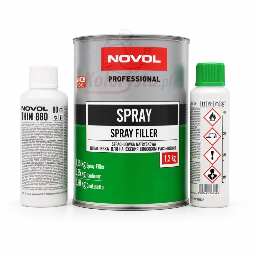 Szpachlówka natryskowa NOVOL Spray Filler 1,2 kg z utwardzaczem i rozcieńczalnikiem THIN 880