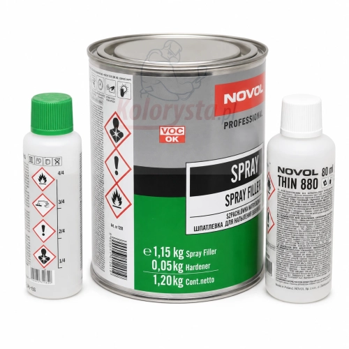 Szpachlówka natryskowa NOVOL Spray 1,2 kg z utwardzaczem i rozcieńczalnikiem Thin 880