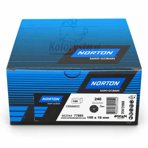 Norton A975 krążki ścierne ceramiczne P240 150 mm 15 otworów – opakowanie 100 szt.