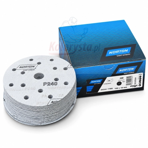 Norton A975 P240 krążki ścierne ceramiczne 150 mm 18 otworów – 100 szt.
