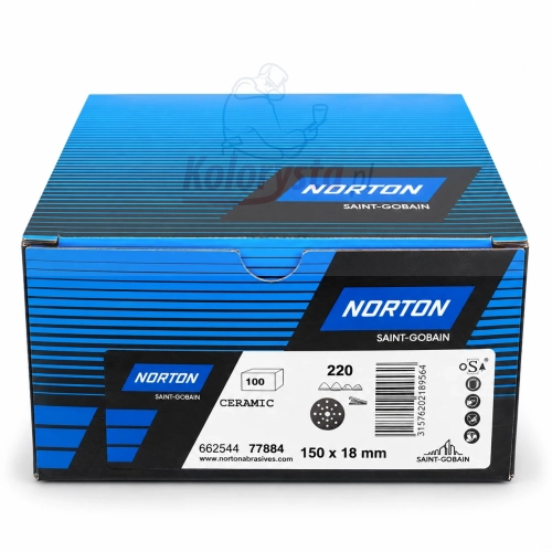 Norton A975 P220 krążki ścierne ceramiczne 150 mm 15 otworów – opakowanie 100 szt.