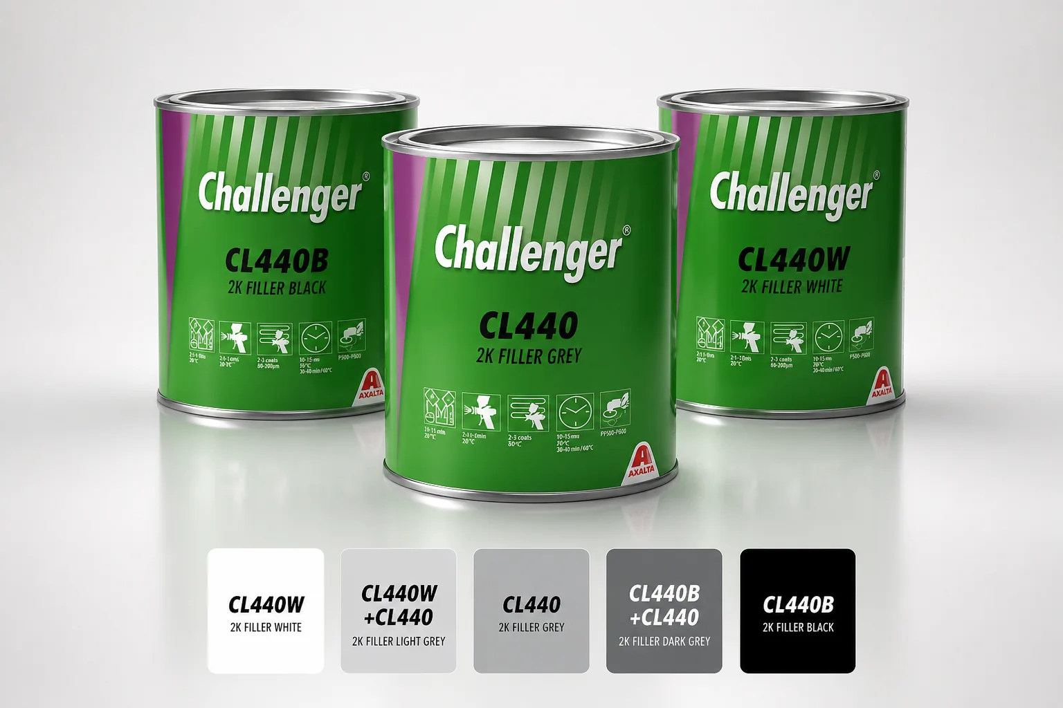 Challenger CL440 system podkładów 2K filler – white, grey, black
