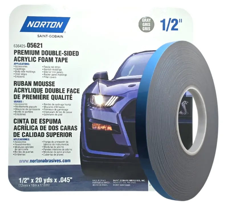 Taśma dwustronna akrylowa Norton Premium 12 mm do montażu listew i elementów karoserii samochodowej – profesjonalna taśma montażowa motoryzacyjna Norton Saint-Gobain