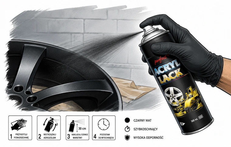 Lakierowanie sprayem Perfect Acryl Lack czarny mat