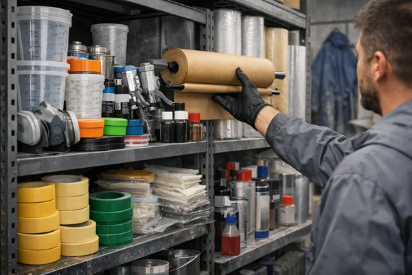 Dodatki lakiernicze w magazynie lakierniczym