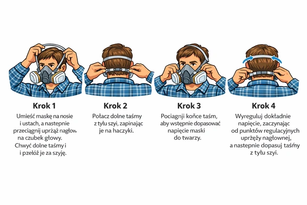 Instrukcja zakładania maski 3M: cztery kroki dopasowania i regulacji taśm