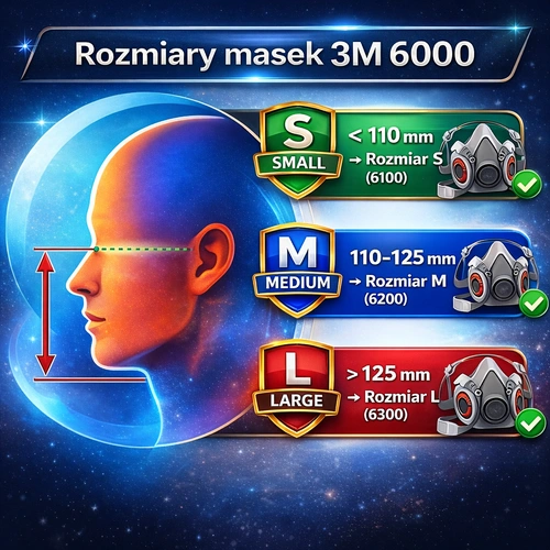 Grafika pomocnicza do doboru rozmiaru maski 3M: 6100, 6200, 6300
